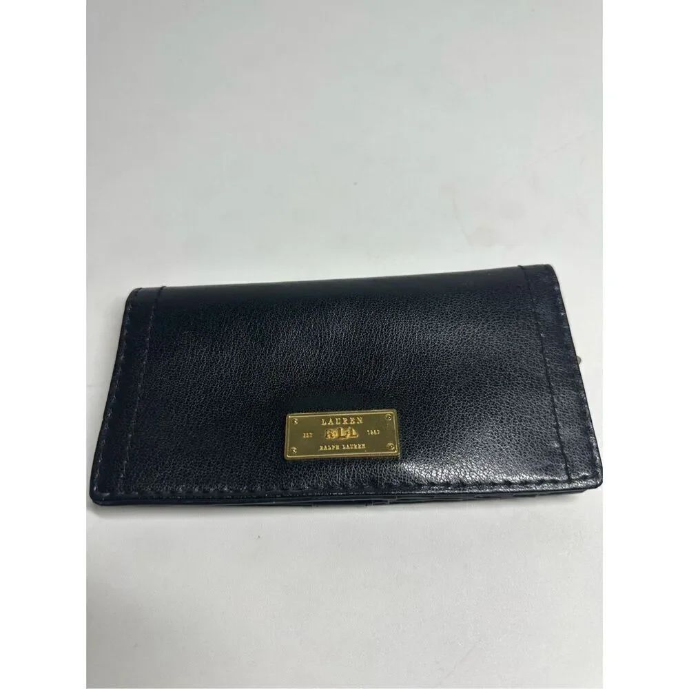 VTG Ralph Lauren Women Bifold Leather Black Wallet 10 Card Slots See Description